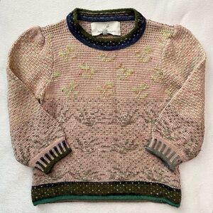 Bebe Organic Girls Sweater Size 6 neutrals floral stitched dusty rose crew neck
